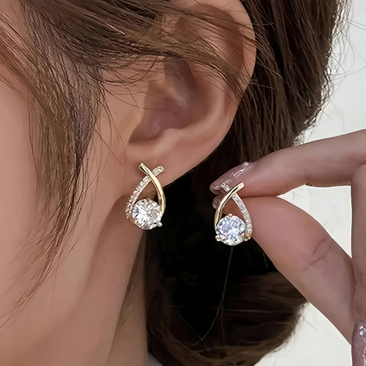 Earrings with Gold Cross and Zirconia