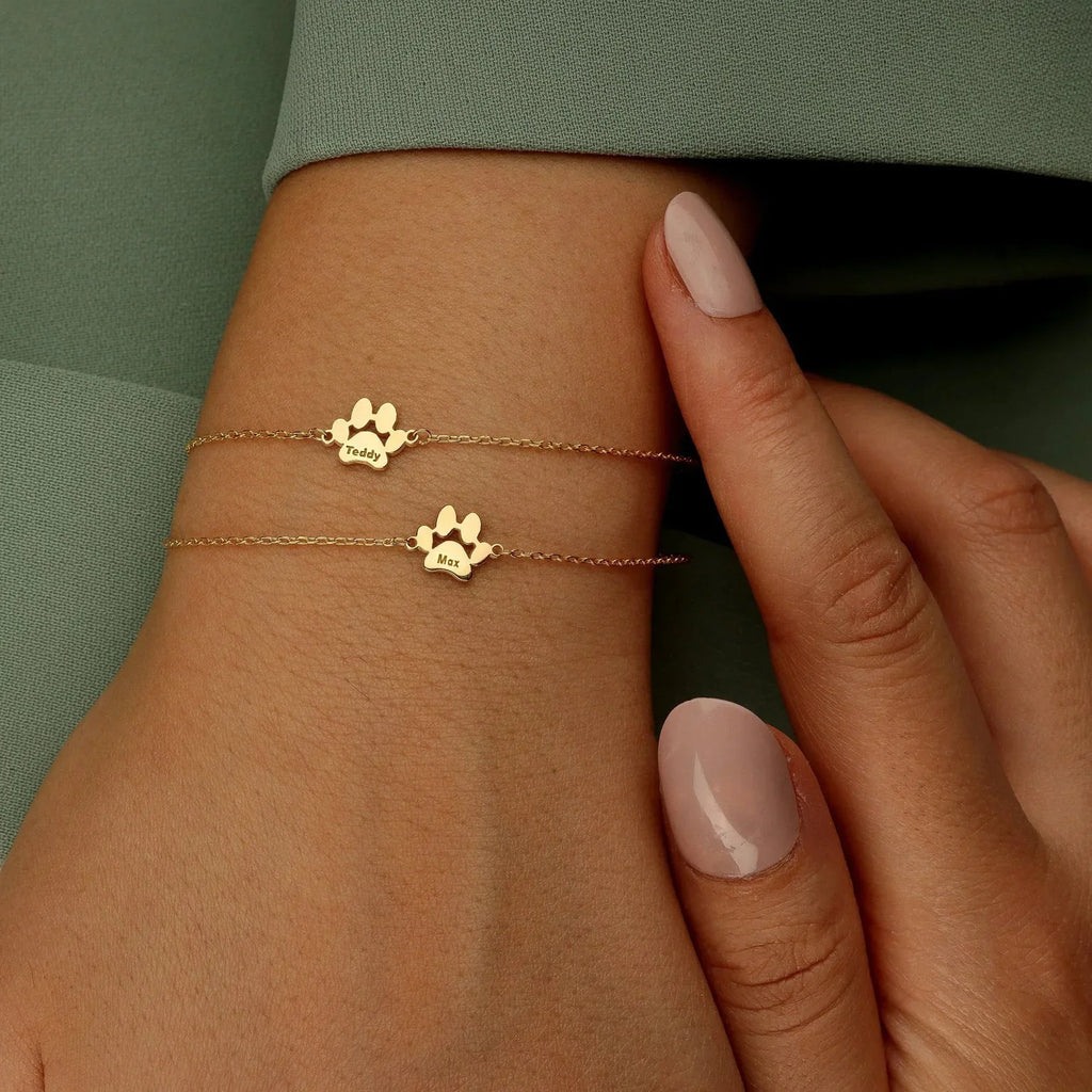 Personalized Name Bracelet with Paw