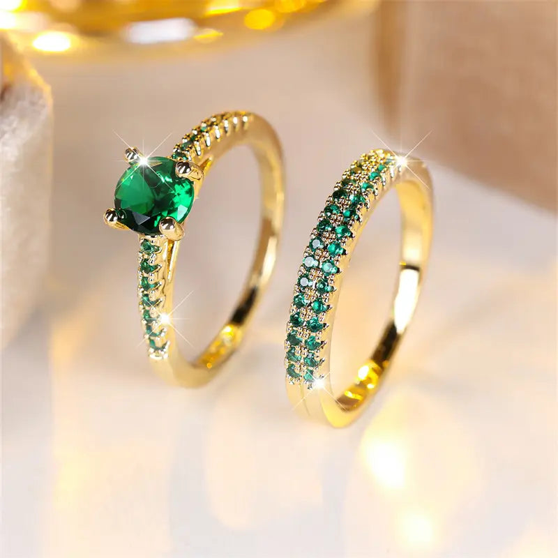Emerald Gold Duo Ring Set