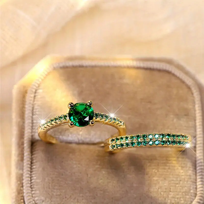 Emerald Gold Duo Ring Set