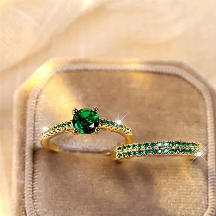 Duo Ring Set with Emerald in Gold
