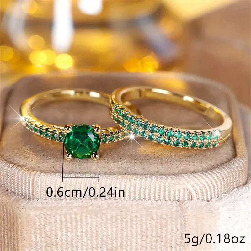 Emerald Gold Duo Ring Set