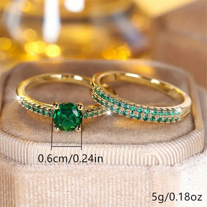 Duo Ring Set with Emerald in Gold
