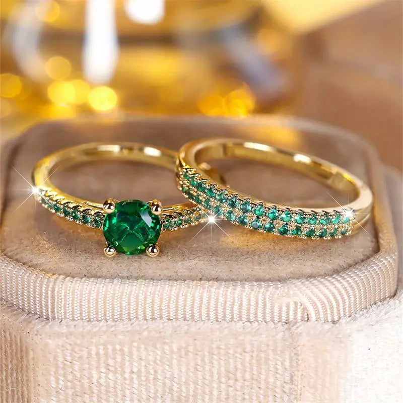 Emerald Gold Duo Ring Set