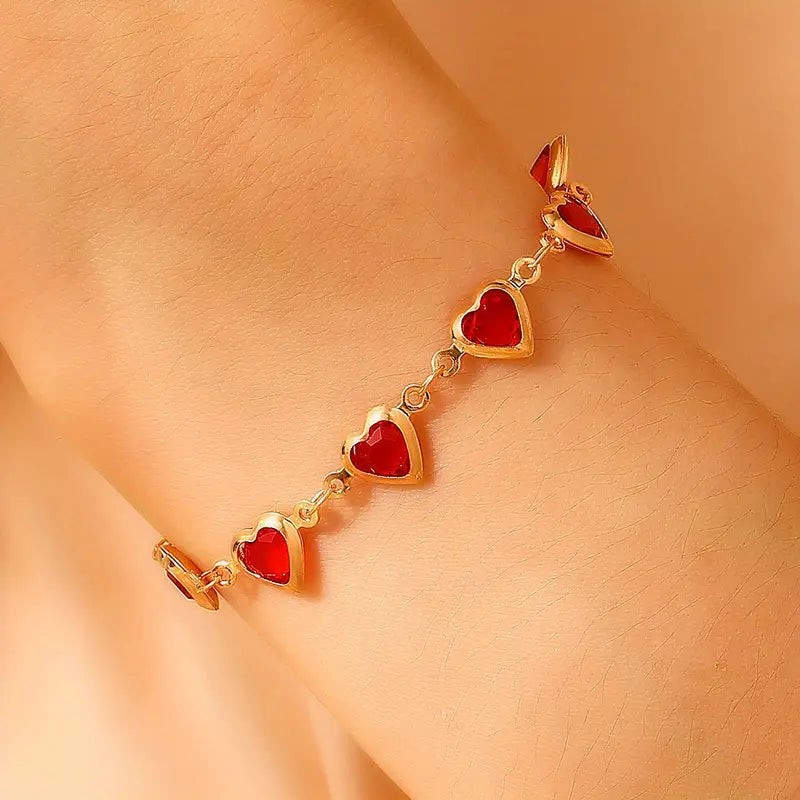 Gold Ruby Heart Bracelet