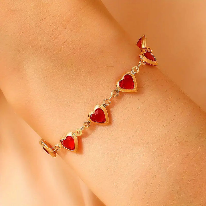 Gold Ruby Heart Bracelet