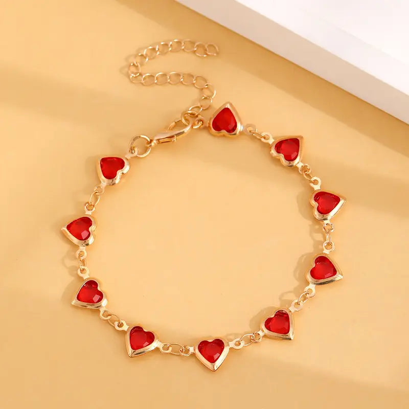 Gold Ruby Heart Bracelet