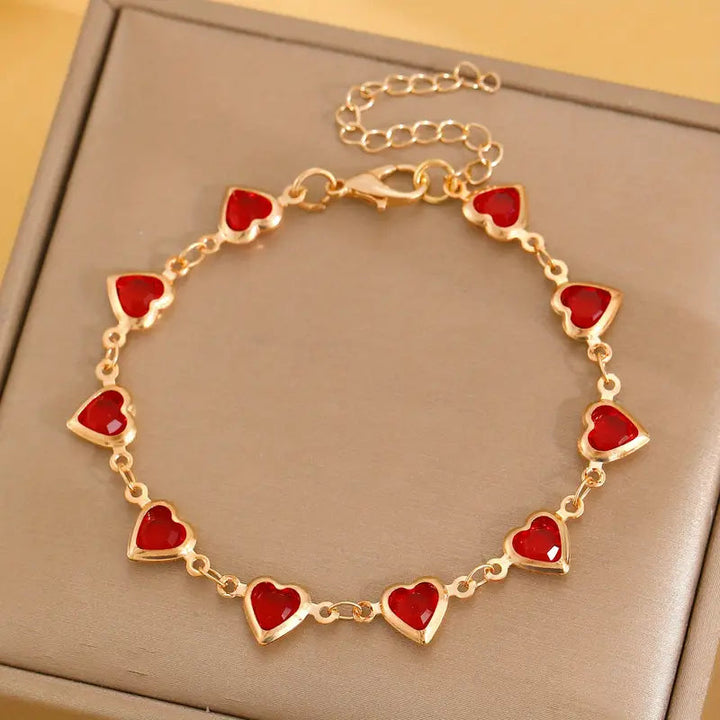 Gold Ruby Heart Bracelet