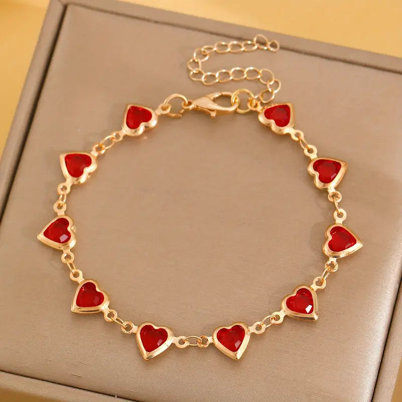 Gold Ruby Heart Bracelet