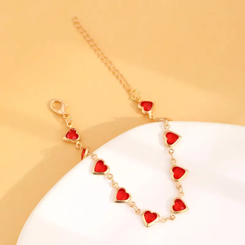 Gold Ruby Heart Bracelet