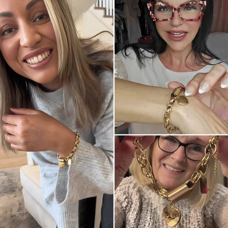 Chunky heart-shaped gold bracelet