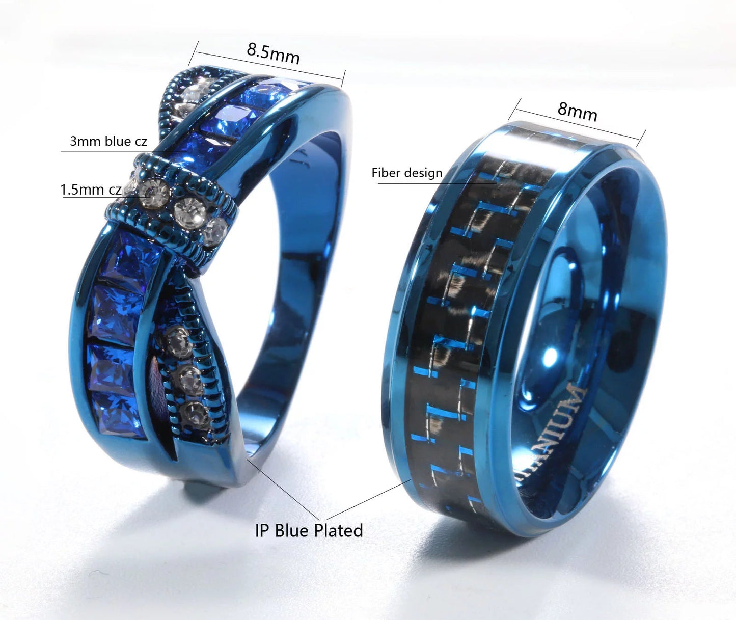 2 Blue Matching Rings Couple