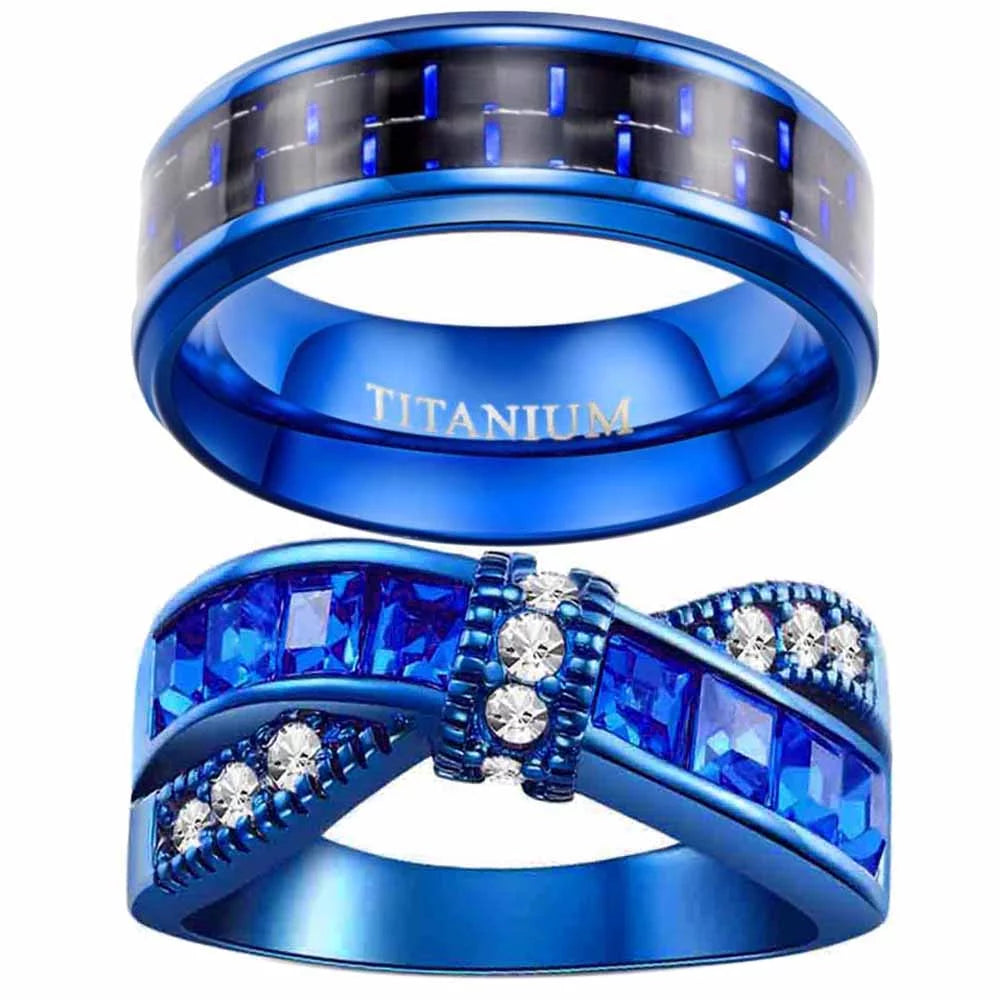 2 Blue Matching Rings Couple