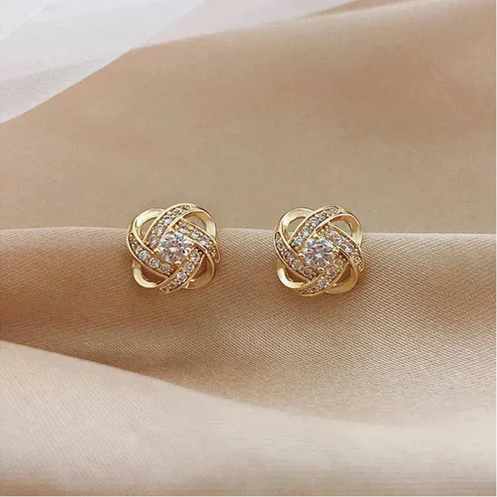 Bundle: 5-Piece Gold Bracelet Set + Gold Spiral Earrings with Crystals