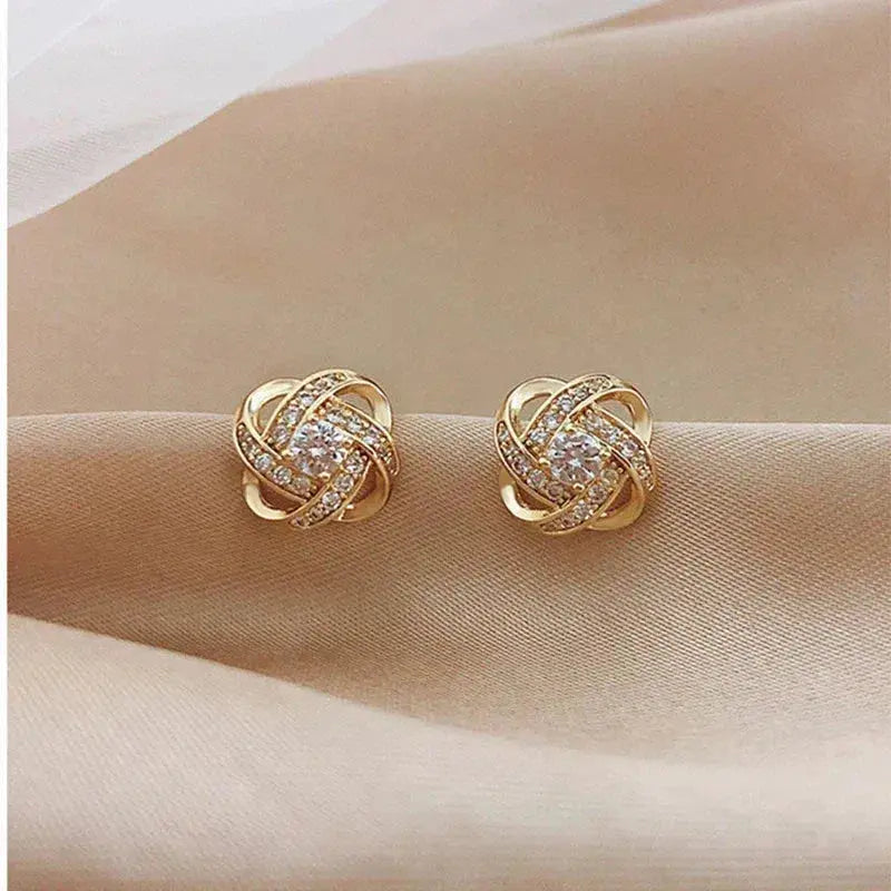 Gold Spiral Earrings with Crystals