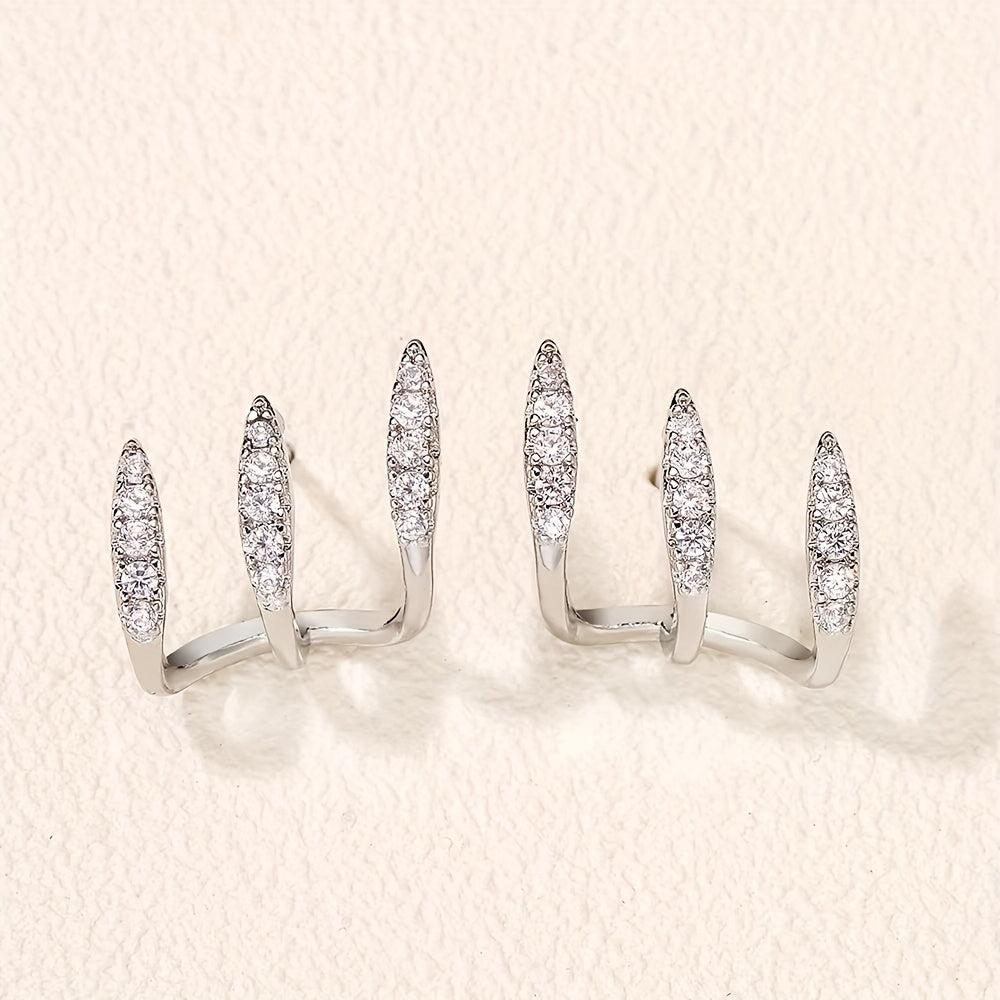 Elegant Earrings with Three Rhinestone Claws