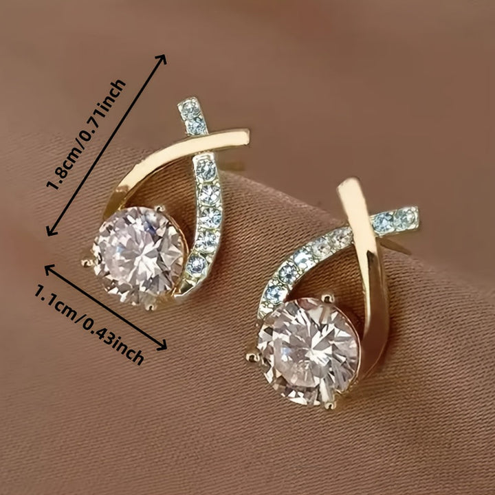 Earrings with Gold Cross and Zirconia