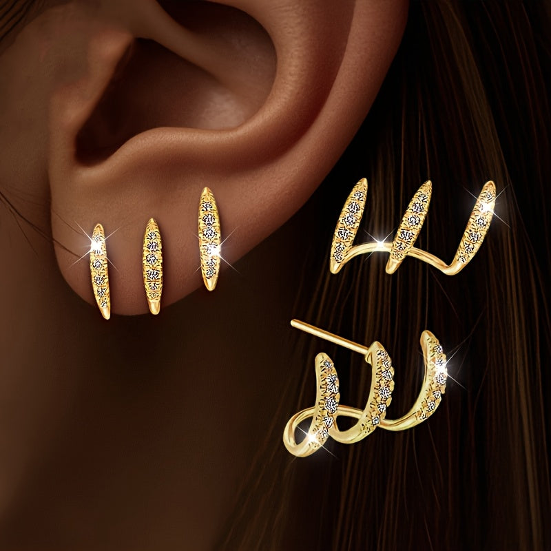 Elegant Earrings with Three Rhinestone Claws