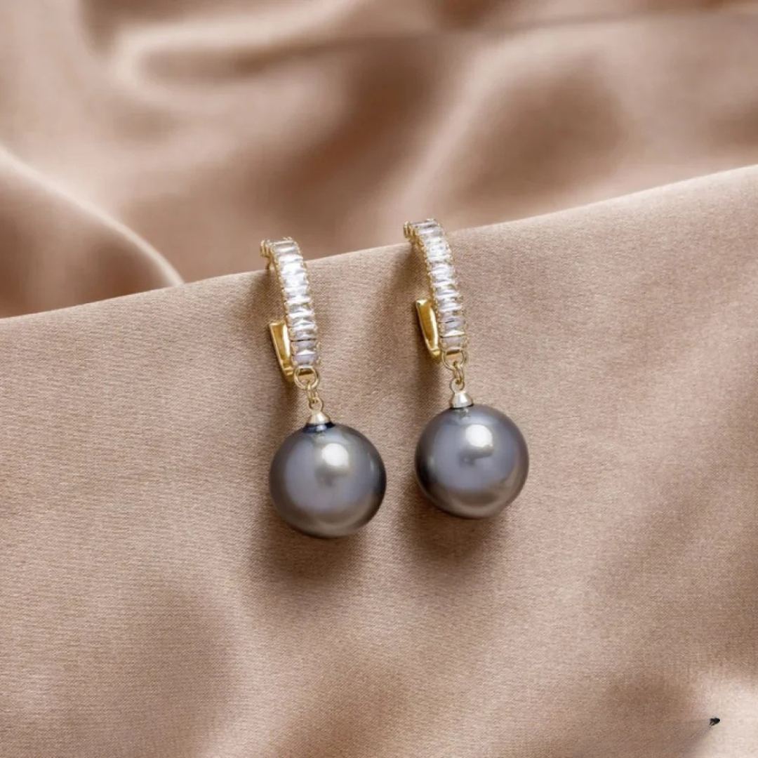Chic Earrings with Pearl and Zircon
