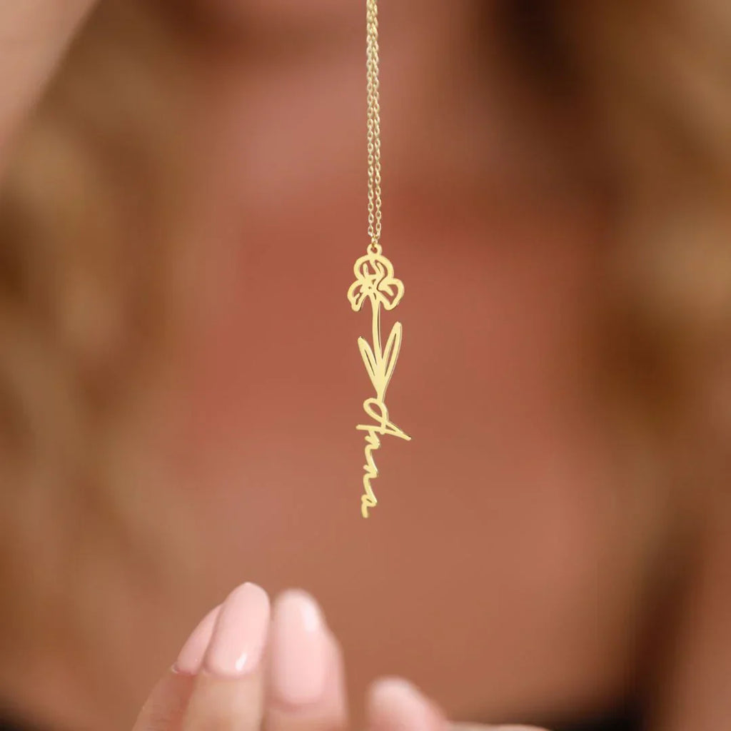 Personalized Name Necklace with Birth Flower