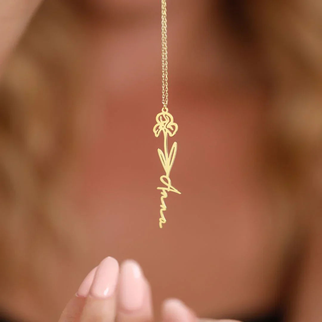 Personalized Name Necklace with Birth Flower