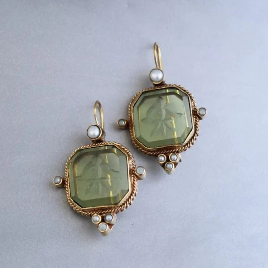 Vintage Groene Kristallen Oorbellen
