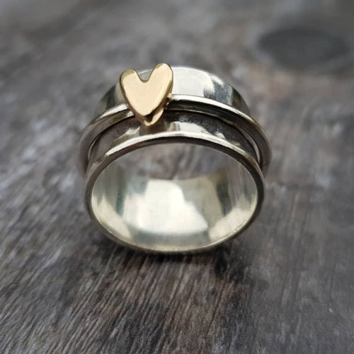 Bundel: Zilveren ring met gouden hart + Vintage Hart Ketting van Zilver en Goud
