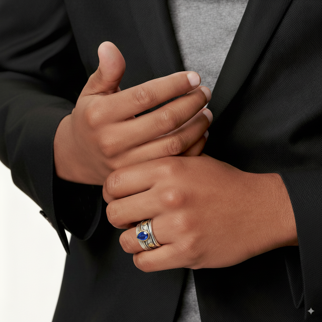 Vintage zilveren ring met blauwe kristal