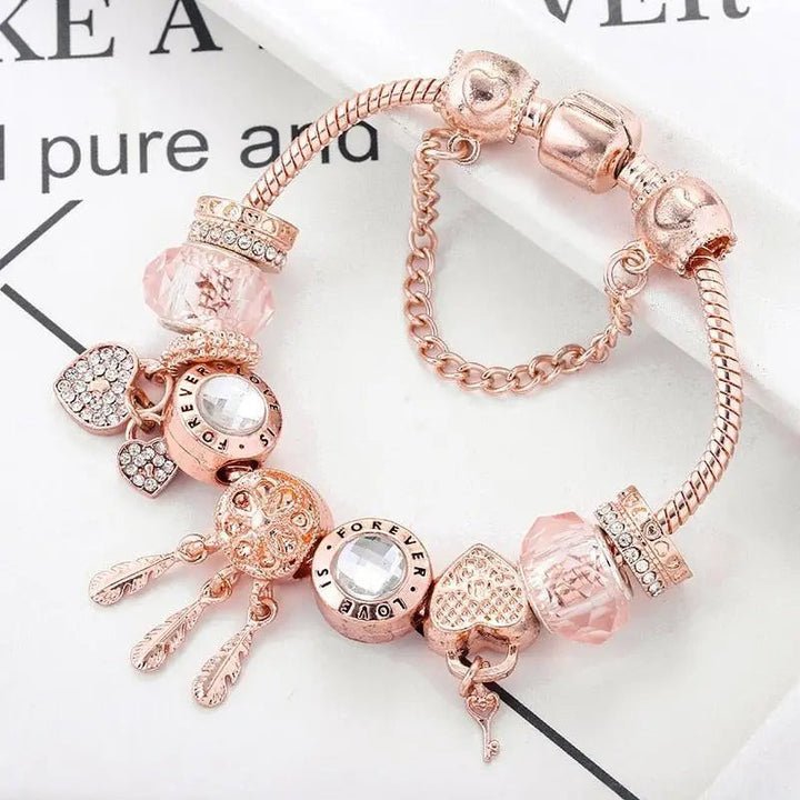 Pink Dreamcatcher Bracelet with Silver Charms Included