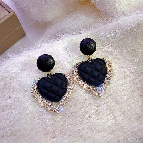 Black Heart-Shaped Gold Earrings