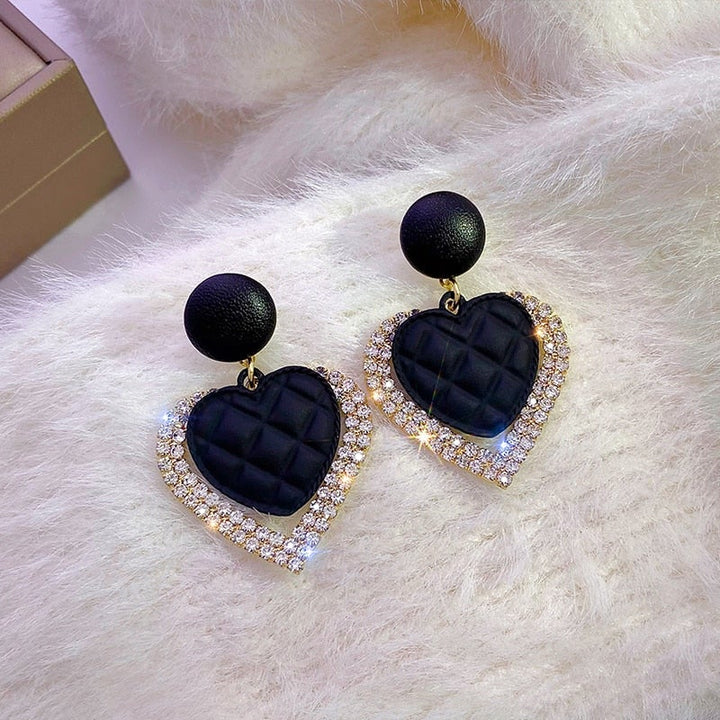 Black Heart-Shaped Gold Earrings