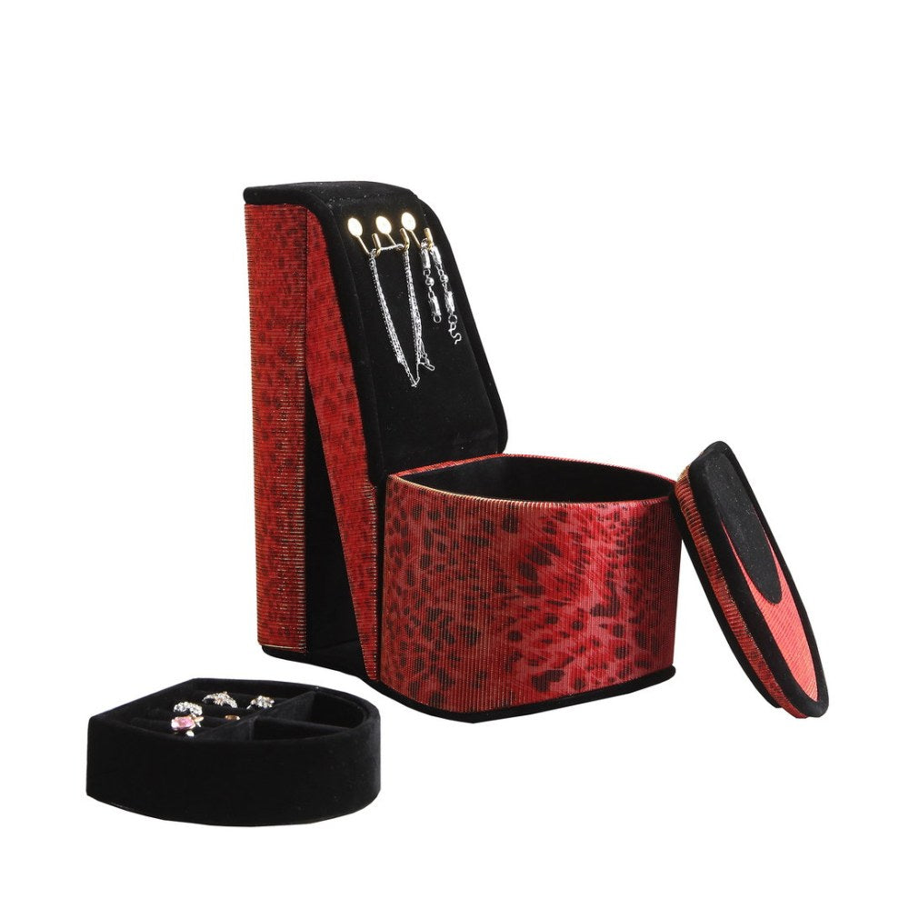 Jewelry Box, High Heel Shoe Design, Red Leopard Print