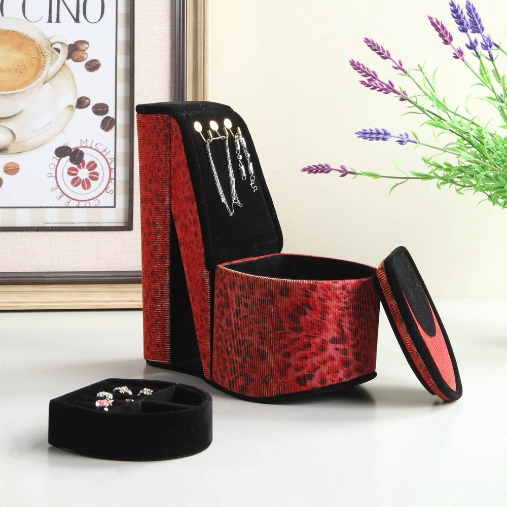 Jewelry Box, High Heel Shoe Design, Red Leopard Print