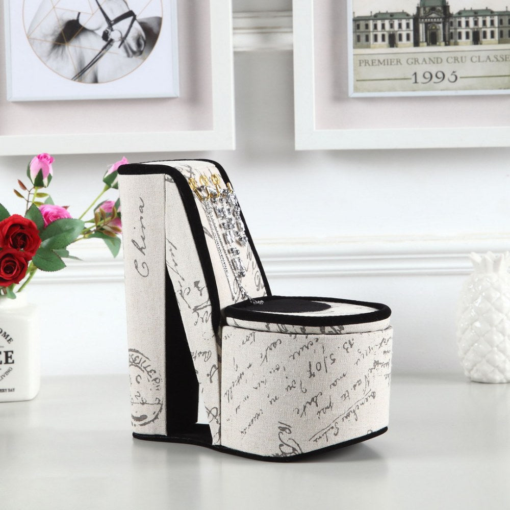 Jewelry Box, High Heel Shoe Design, Stencil Letter Print