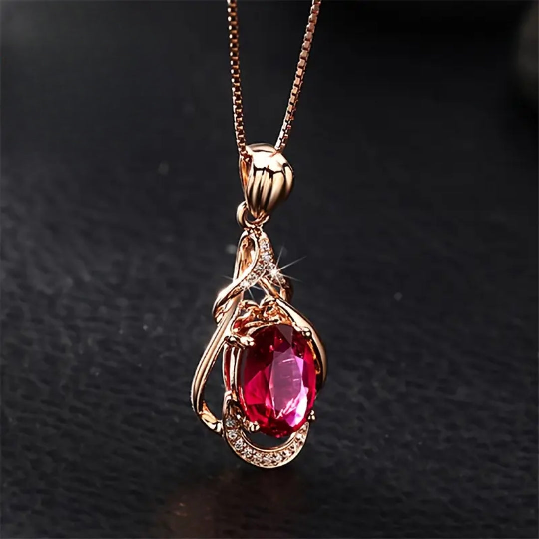 Elegant Necklace with Red Crystals and Gold