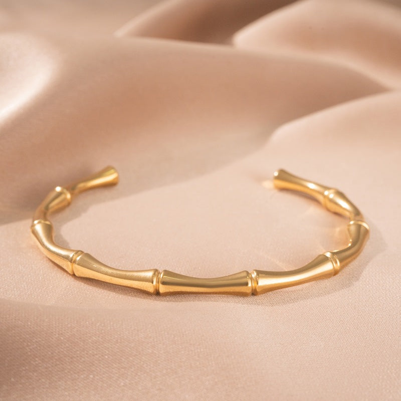 Bamboe Cuff Armband | Wit Goud