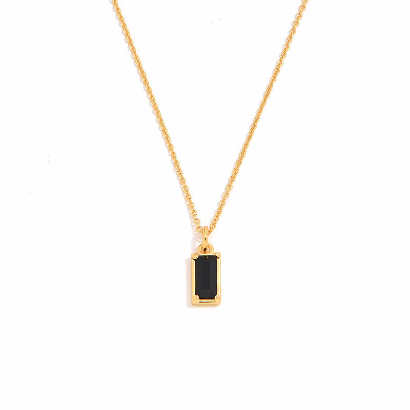 Ave Necklace, Silver, Gold Plated 18K, Black Zircon