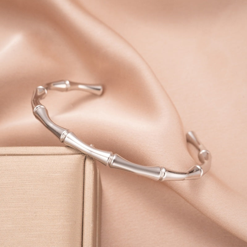 Bamboe Cuff Armband | Wit Goud