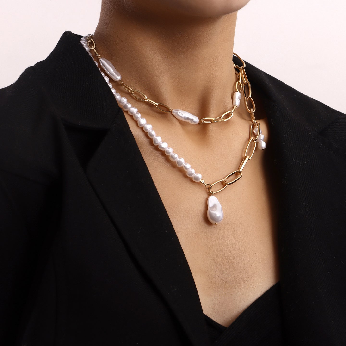 Pearl Pendant Necklace, Double-layer