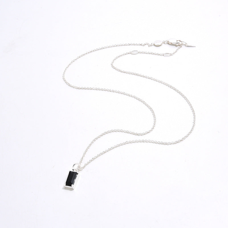 Ave Necklace, Silver, Gold Plated 18K, Black Zircon