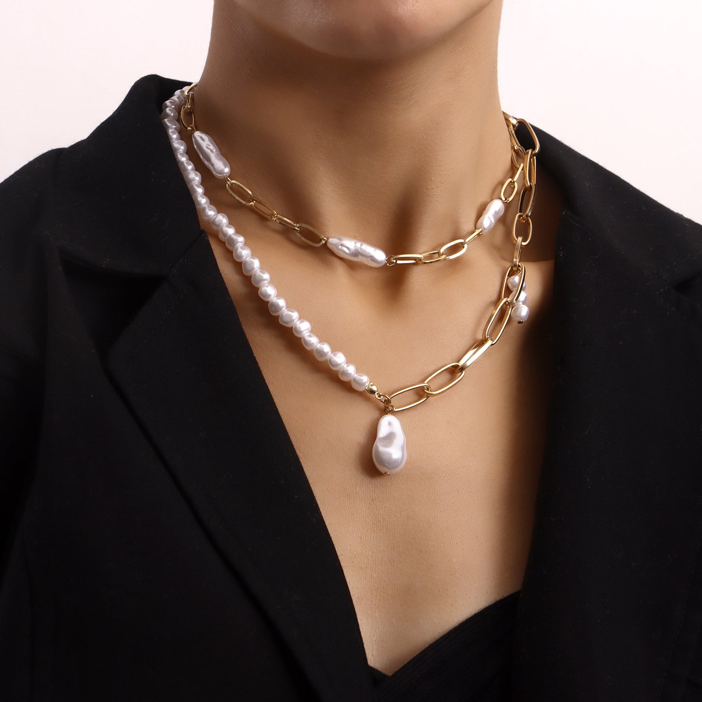 Pearl Pendant Necklace, Double-layer