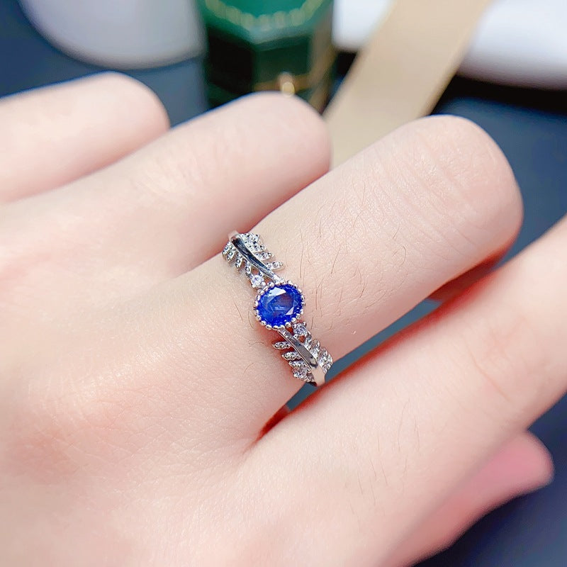 Ring, Natural Sapphire, Silver Gold-plated