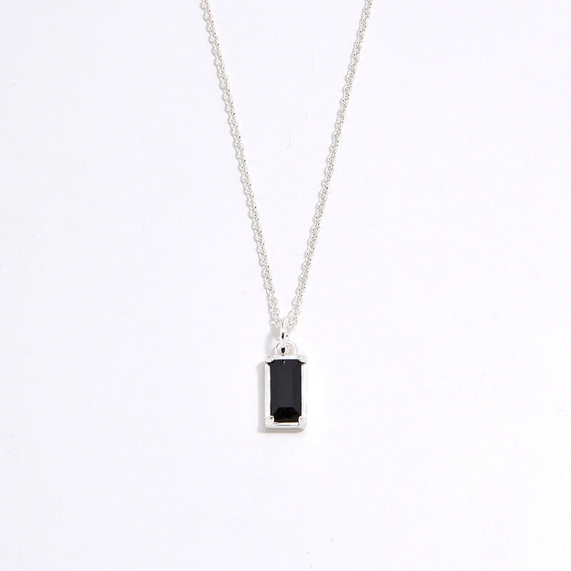 Ave Necklace, Silver, Gold Plated 18K, Black Zircon