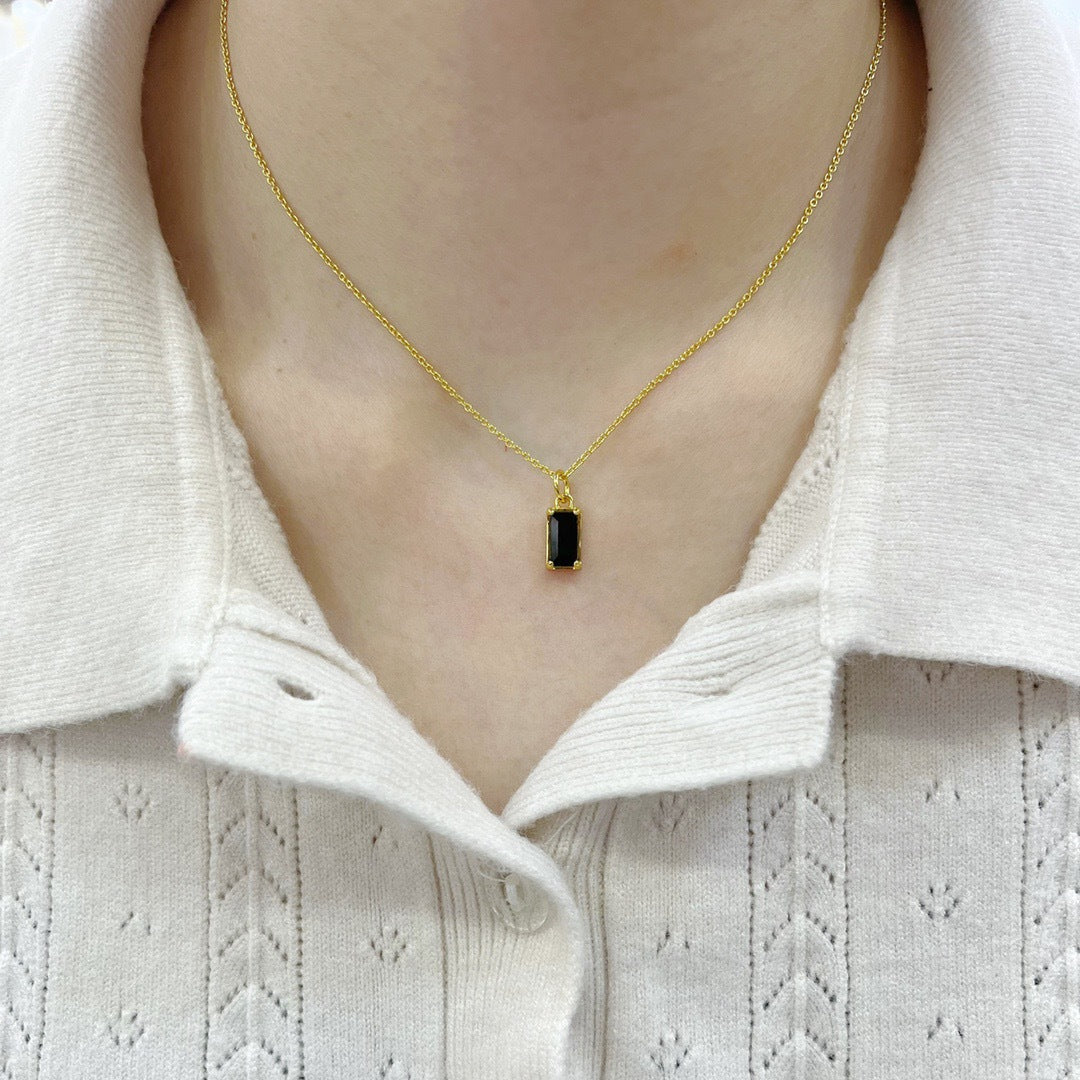 Ave Necklace, Silver, Gold Plated 18K, Black Zircon