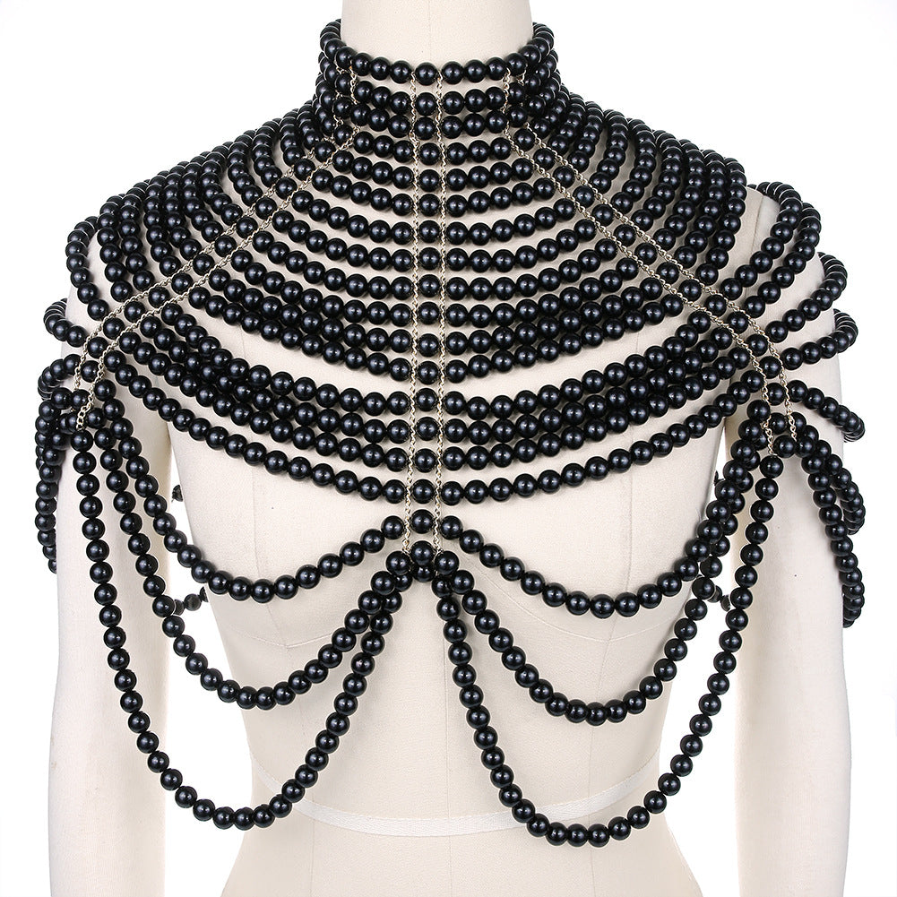 Body Chain Beaded Necklace , Pearl