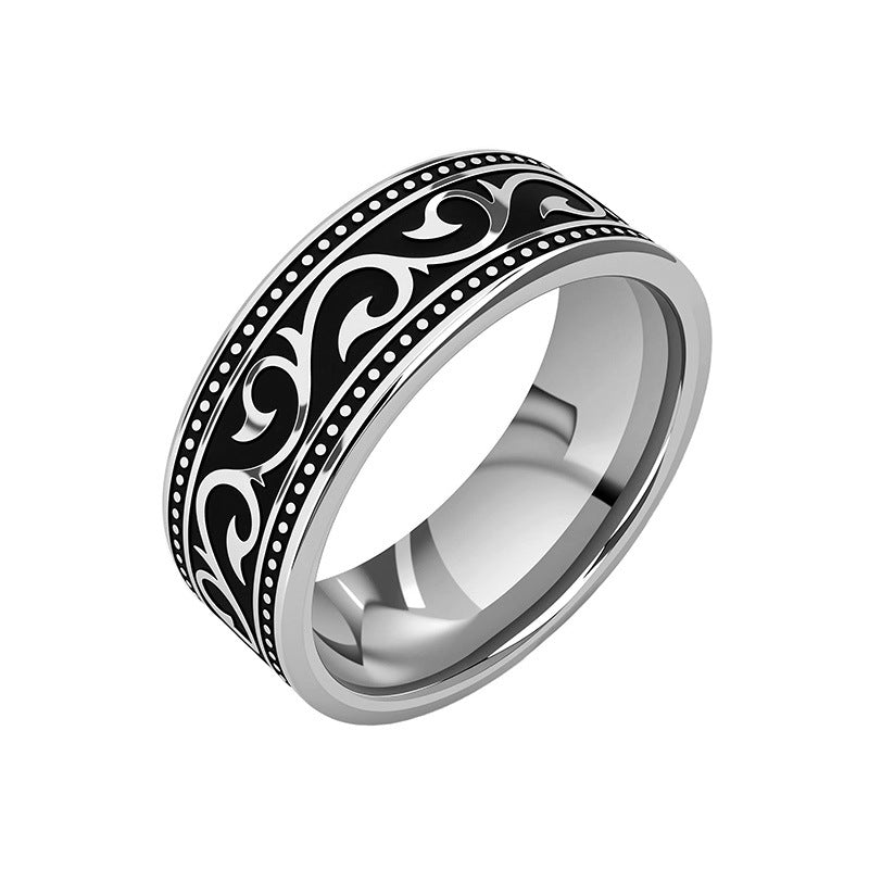 Black Patterned Band Ring | White Gold
