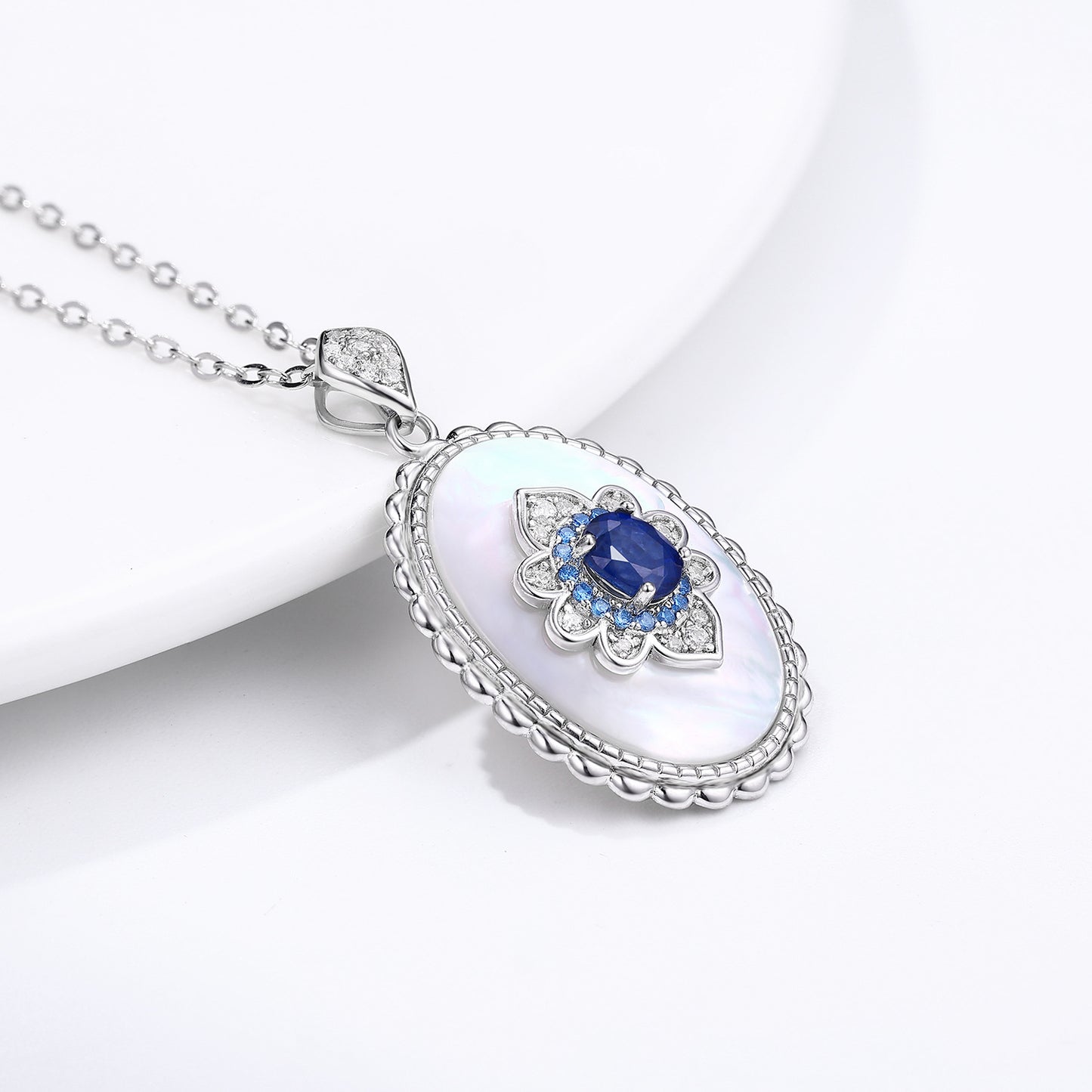 Natural Sapphire Pendant, Silver