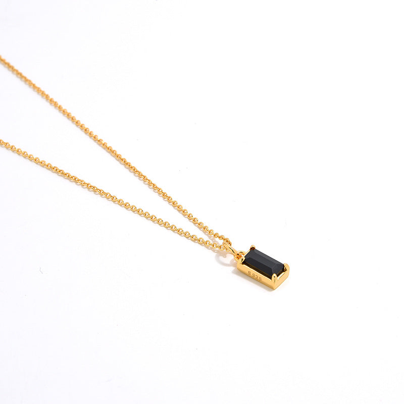 Ave Necklace, Silver, Gold Plated 18K, Black Zircon