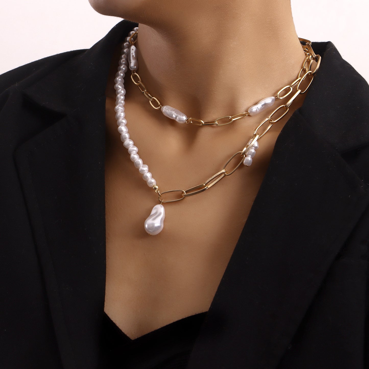 Pearl Pendant Necklace, Double-layer