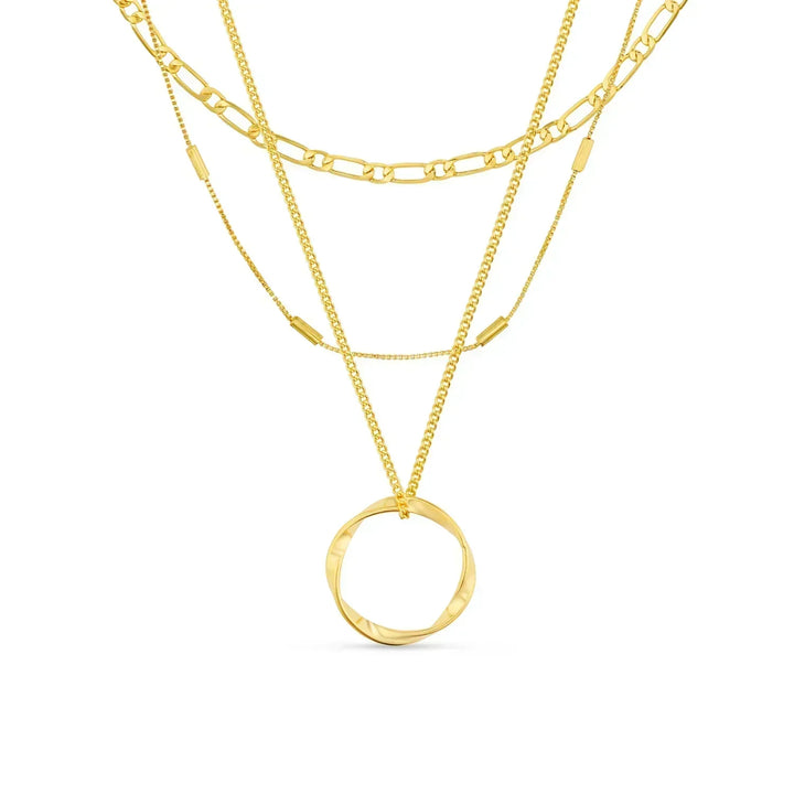 Open Three-Row Hoop Necklace in Gold